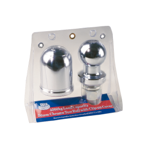 3.5 Ton. 50mm Chrome Tow Ball & Chrome Tow Ball Cover with Spring Clip blister