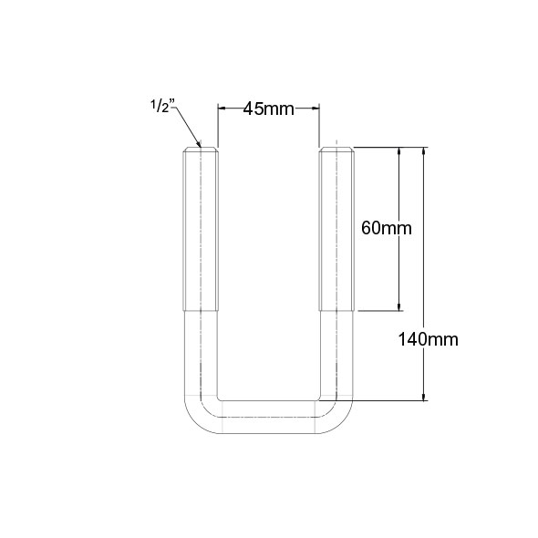 U-Bolt 45mm x 140mm Specifications Diagram