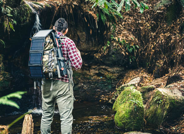 Mini Portable Solar Bundle power pad on backpack