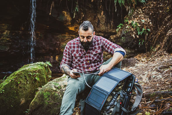 Mini Portable Solar Bundle power pad on backpack